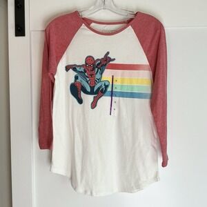 Marvel Spider-Man Superhero Long Sleeve Raglan T-Shirt White Womens Size‎ XL